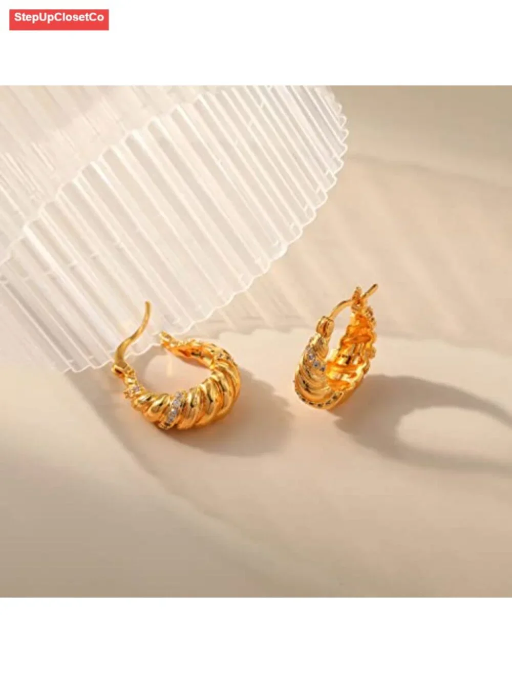 Chunky Gold Hoop Earrings - 18K Plated, Lightweight Hypoallergenic Earrings